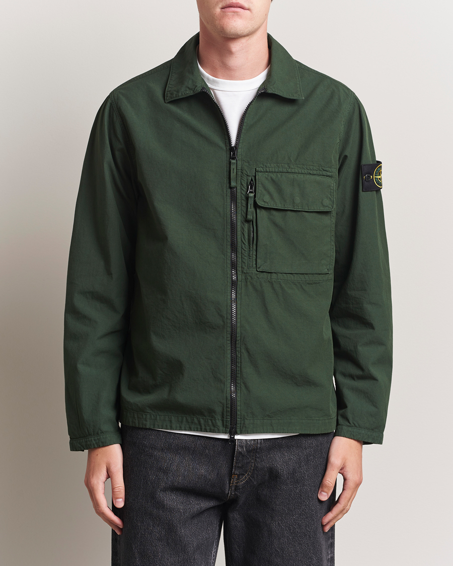 Herren | Hemden | Stone Island | Garment Dyed Organic Cotton Zip Overshirt Green