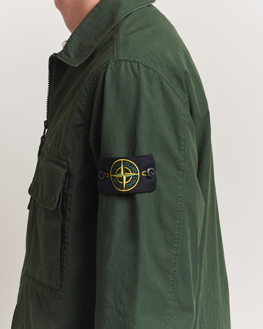 Herren | Hemden | Stone Island | Garment Dyed Organic Cotton Zip Overshirt Green