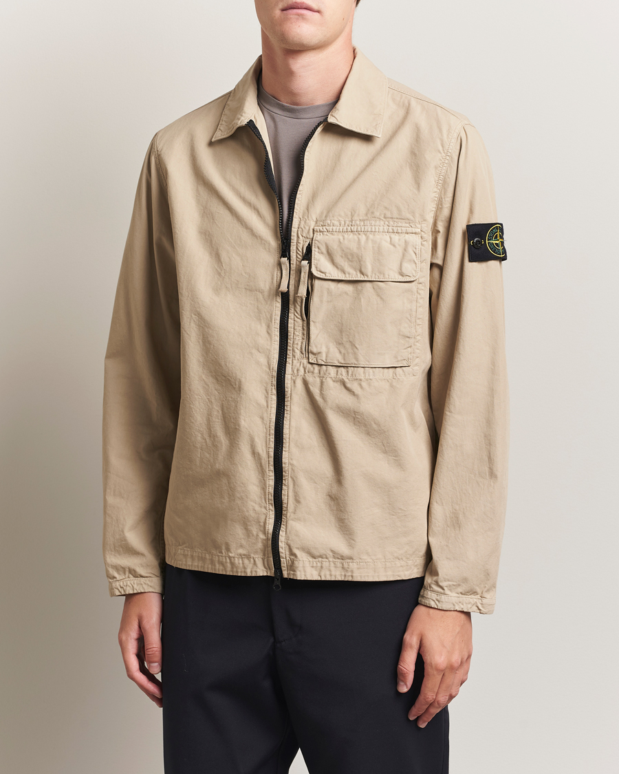 Herren | Hemden | Stone Island | Garment Dyed Organic Cotton Zip Overshirt Beige