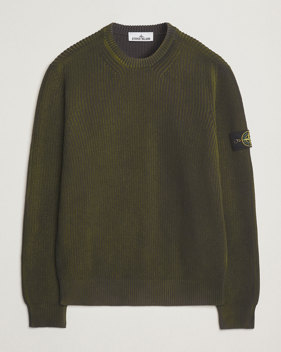 Herren | Pullover | Stone Island | Popcorn Stitch Spray Coloured Cotton Crewneck Green