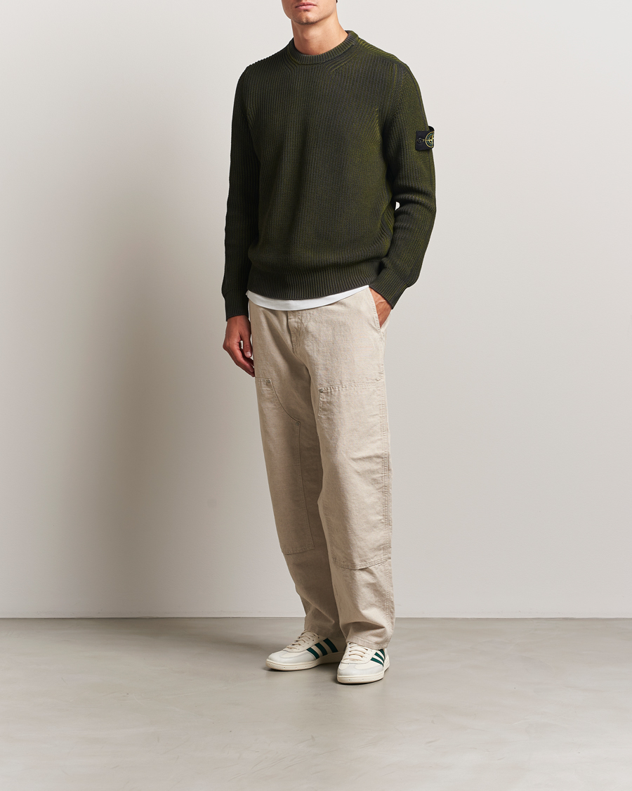 Herren | Pullover | Stone Island | Popcorn Stitch Spray Coloured Cotton Crewneck Green