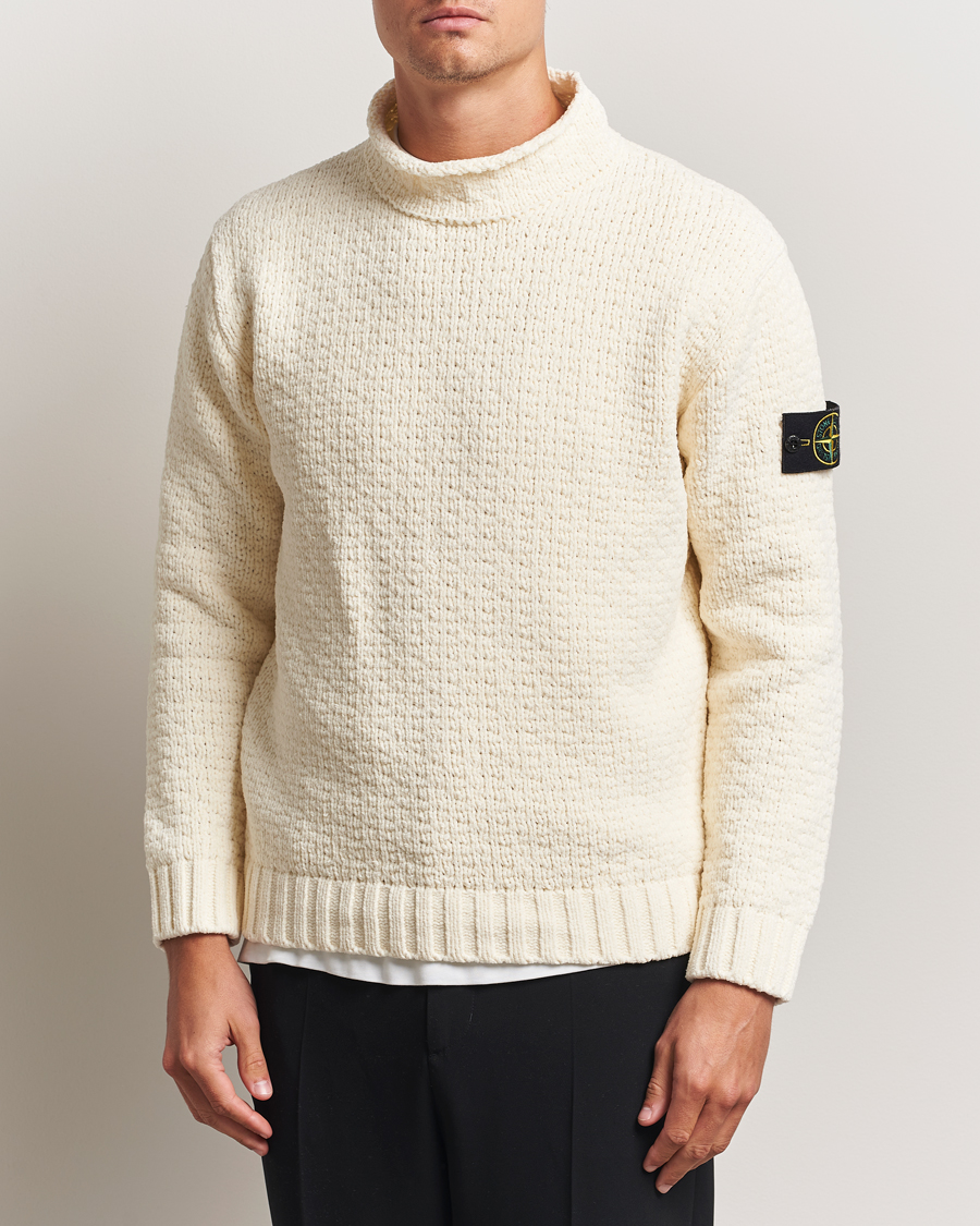 Herren | Pullover | Stone Island | Cotton Chenille Knitted Mock Neck Ivory