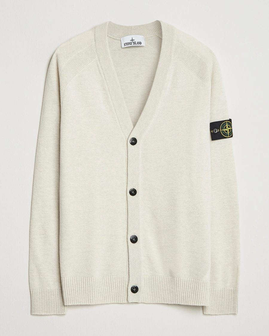Herren | Pullover | Stone Island | Knitted Geelong Wool Cardigan Ivory Melange