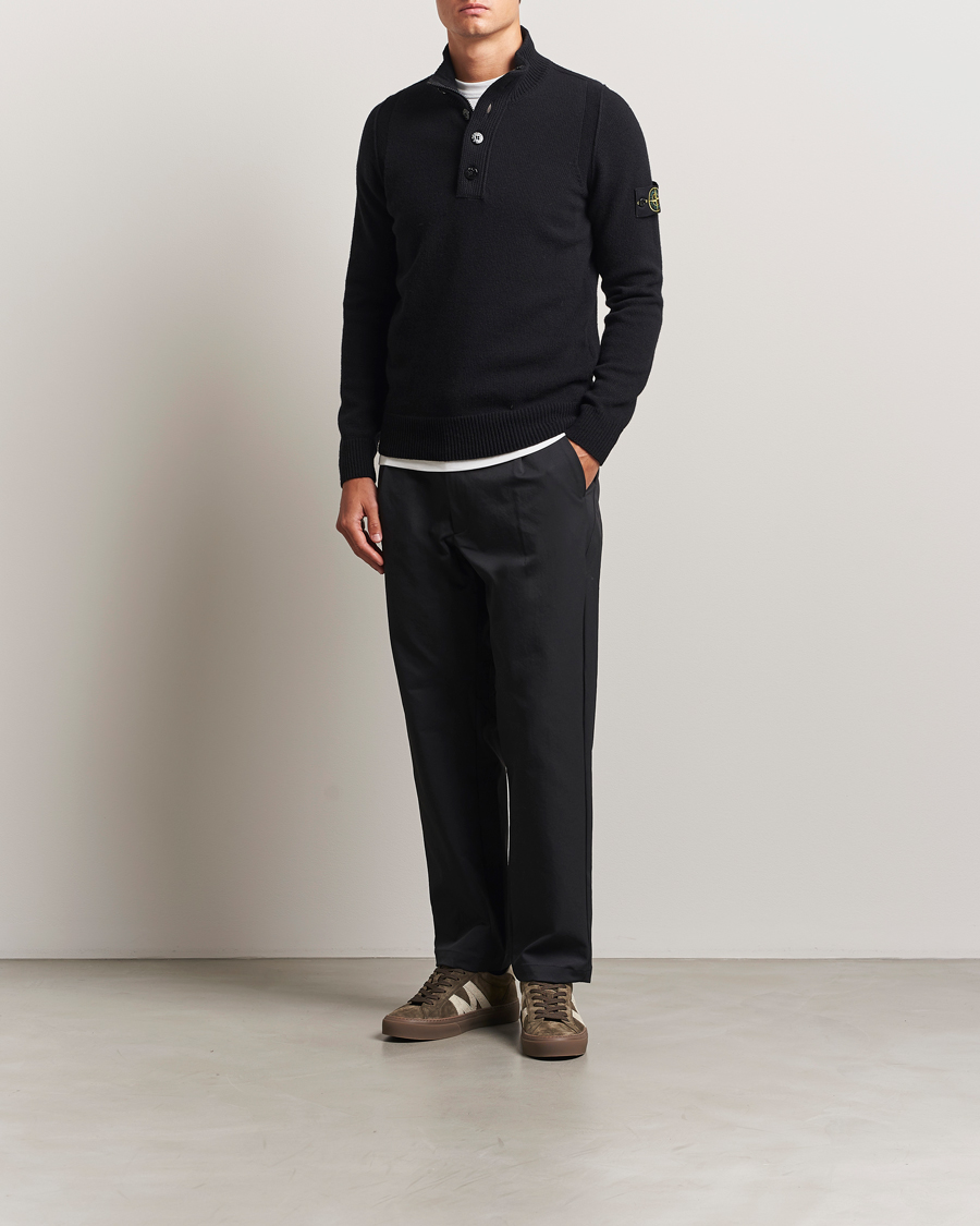 Herren | Pullover | Stone Island | Knitted Lambswool Half Button Zip Black