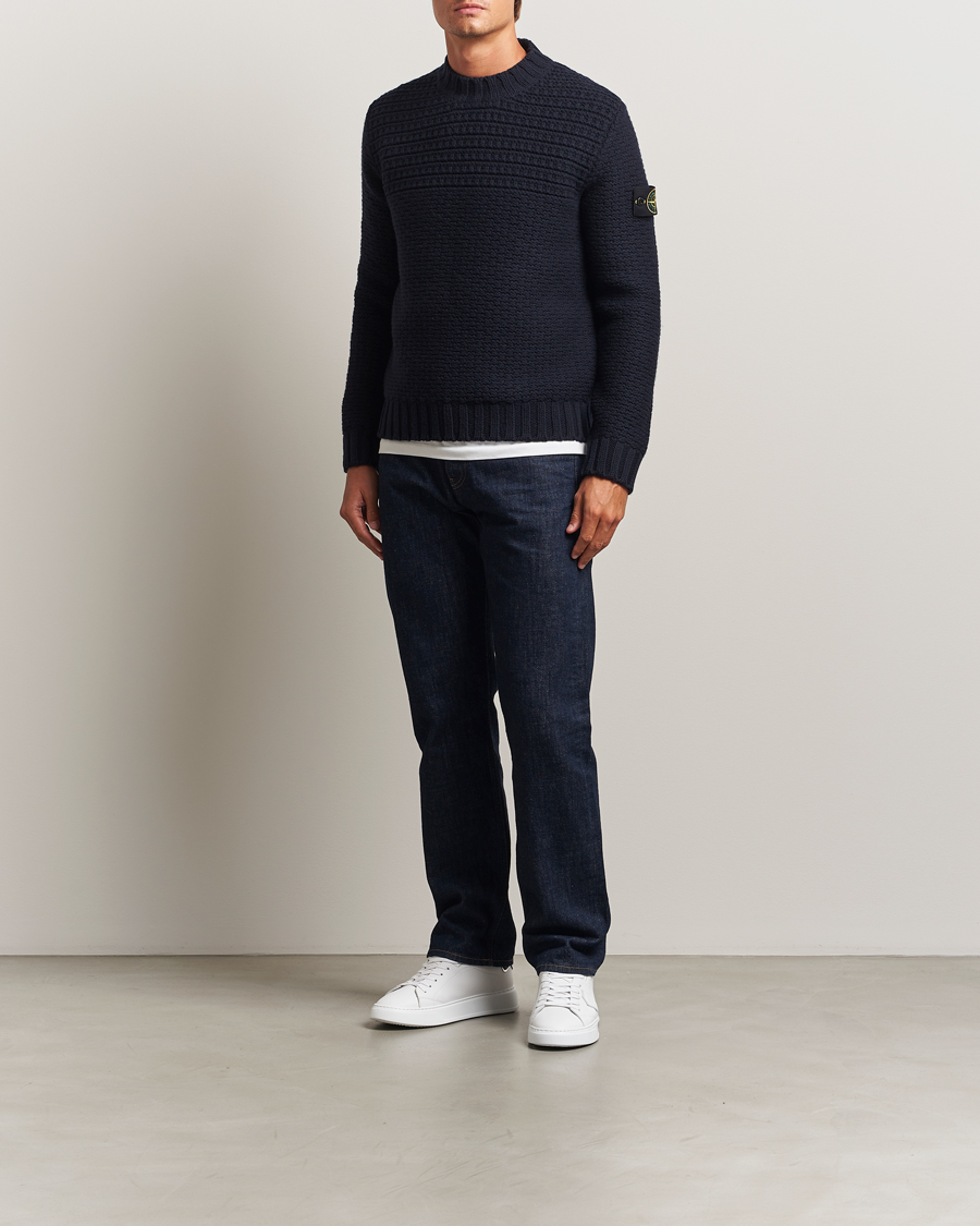 Herren | Pullover | Stone Island | Mixed Stiches Wool Knitted Crew Neck Navy