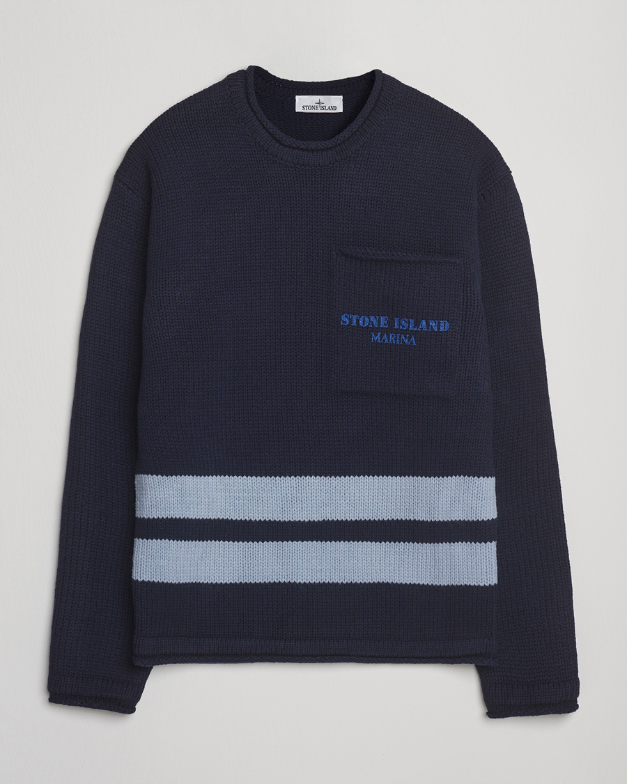 Herren | Pullover | Stone Island | Marina Knitted Wool Contrast Crew Neck Navy