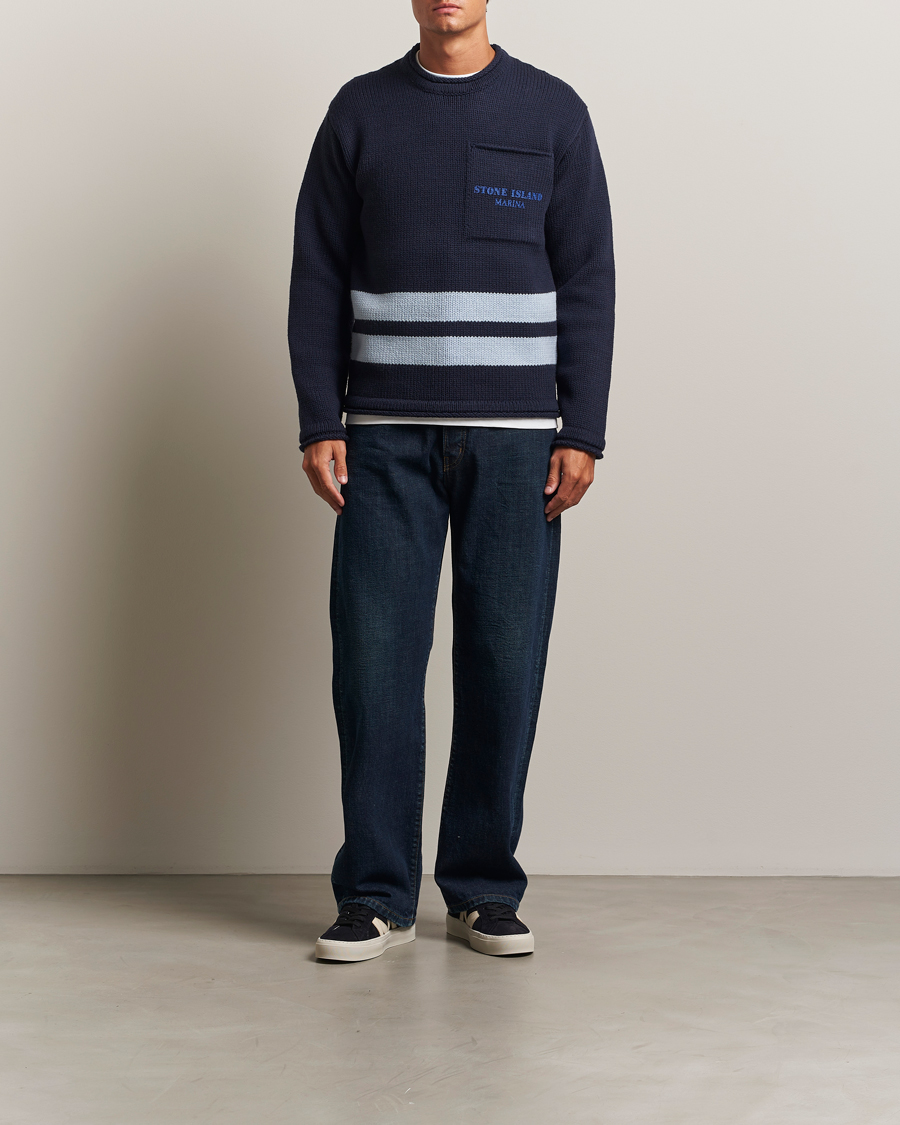 Herren | Pullover | Stone Island | Marina Knitted Wool Contrast Crew Neck Navy