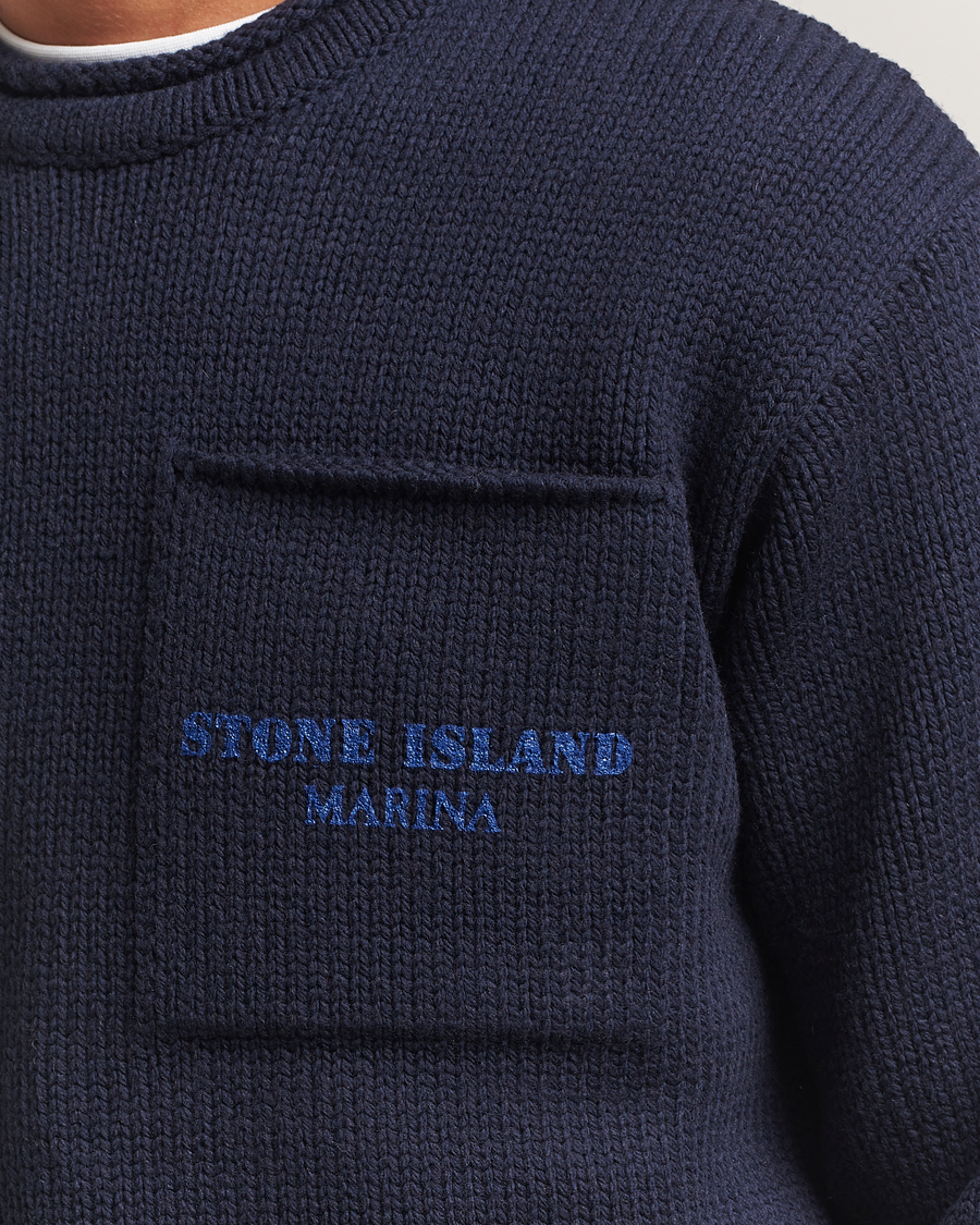 Herren | Pullover | Stone Island | Marina Knitted Wool Contrast Crew Neck Navy