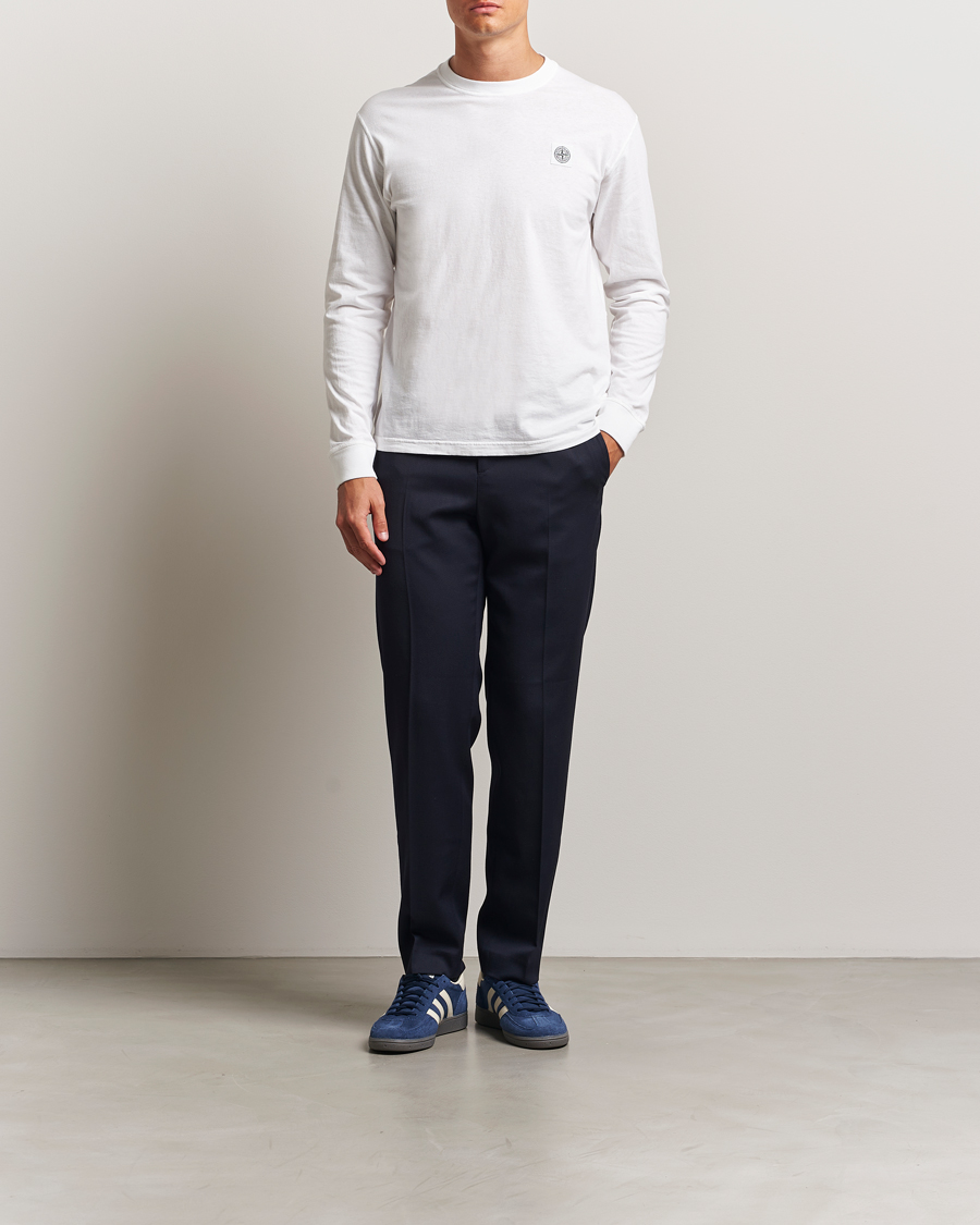 Herren | T-Shirts | Stone Island | Long Sleeve Garment Dyed Cotton Jersey T-Shirt White