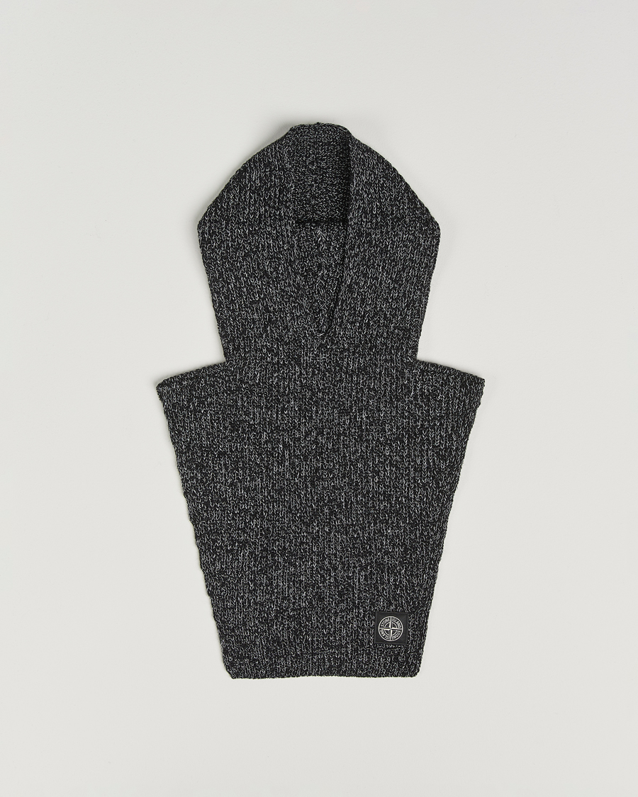 Herren | Stone Island Reflective Cotton Knit Balaclava Black Melange | Stone Island | Reflective Cotton Knit Balaclava Black Melange