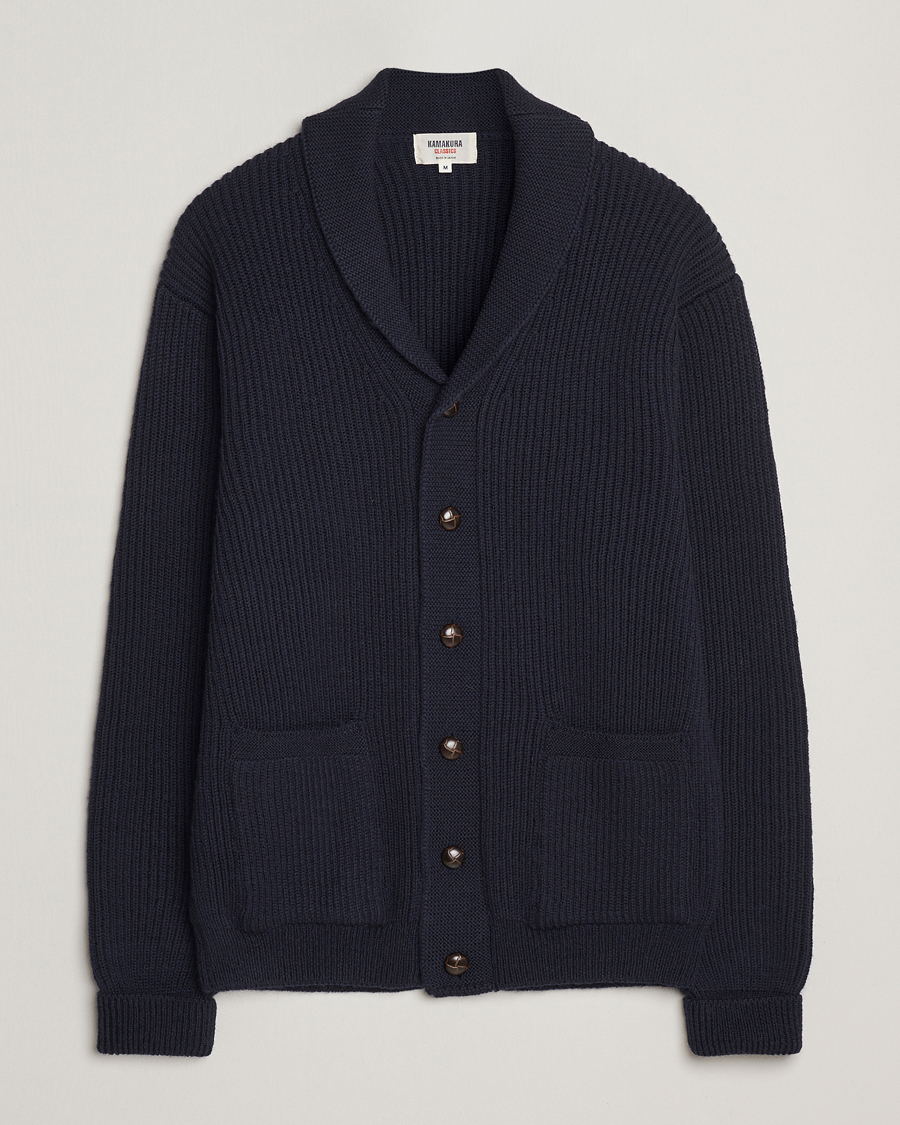 Herren | Pullover | Kamakura Shirts | McQueen Shawl Collar Cardigan Navy
