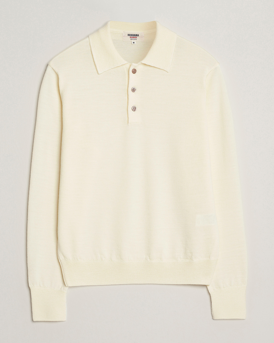 Herren | Pullover | Kamakura Shirts | Long Sleeve Knitted Polo Off White