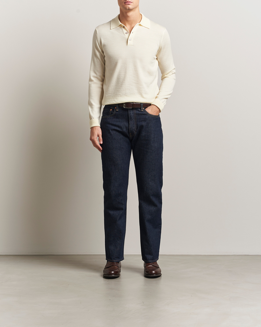 Herren | Pullover | Kamakura Shirts | Long Sleeve Knitted Polo Off White