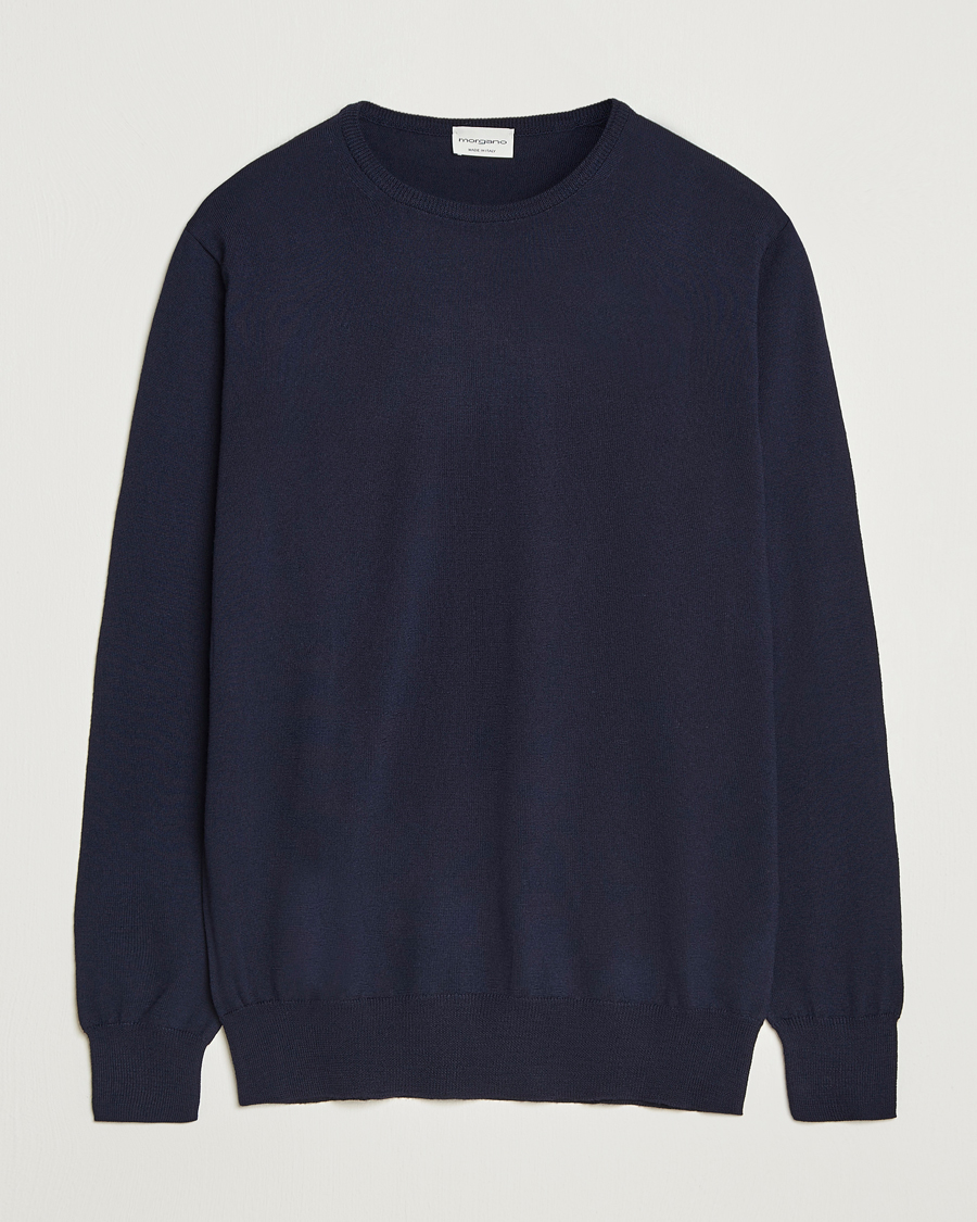 Herren | Pullover | Morgano | Extra Fine Merino Wool Crewneck Navy