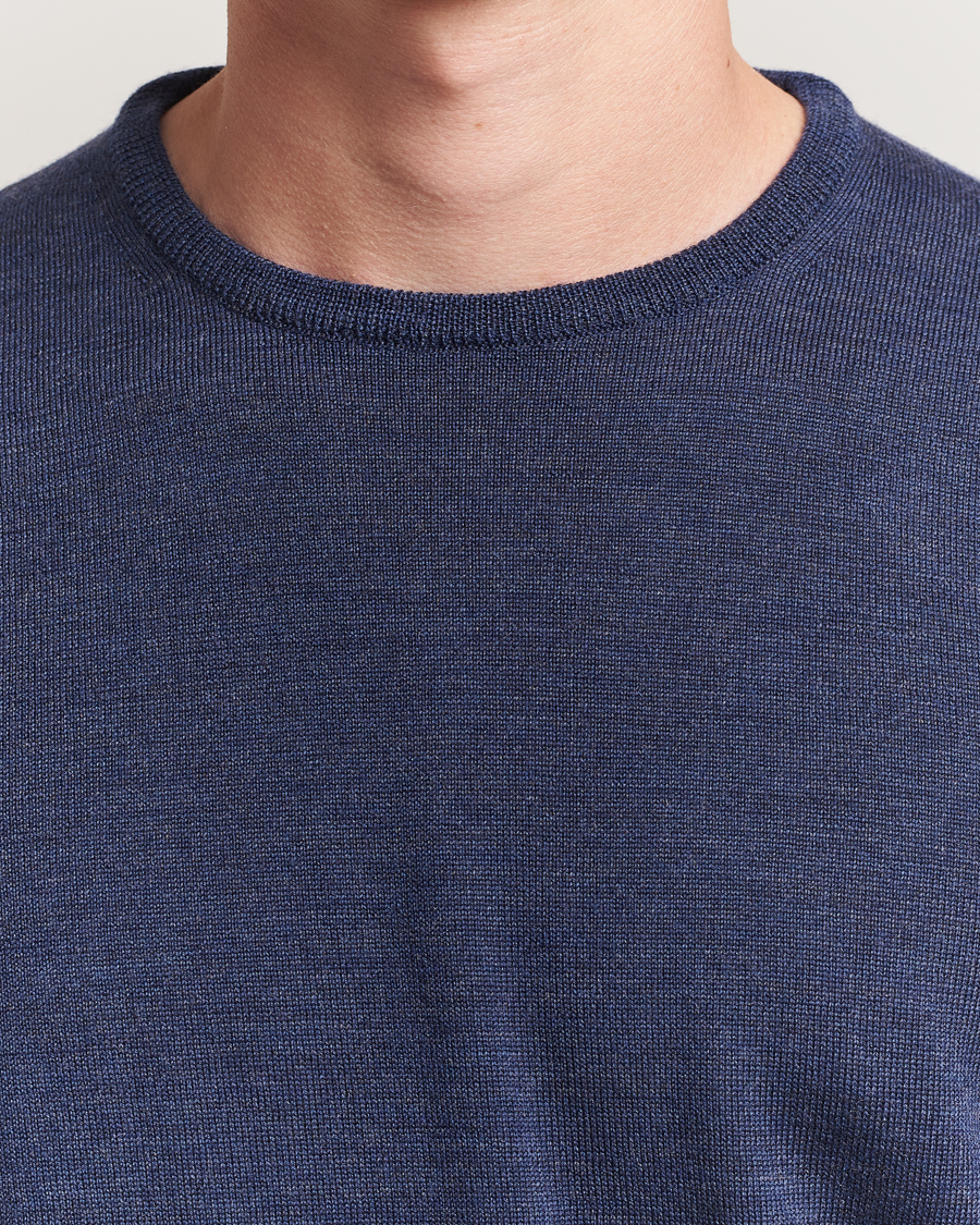 Herren | Pullover | Morgano | Extra Fine Merino Wool Crewneck Mid Blue