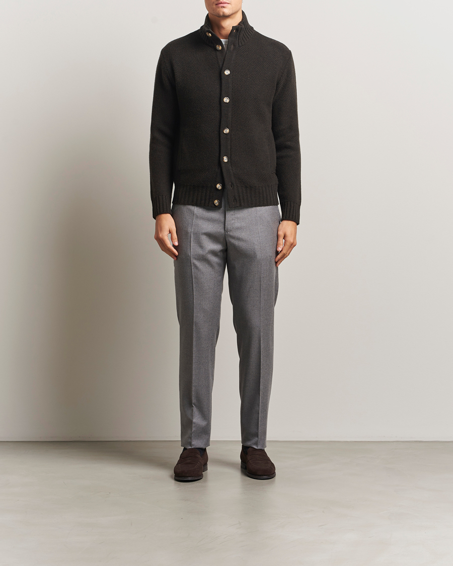 Herren | Pullover | Morgano | Heavy Knitted Wool/Cashmere Cardigan Dark Brown