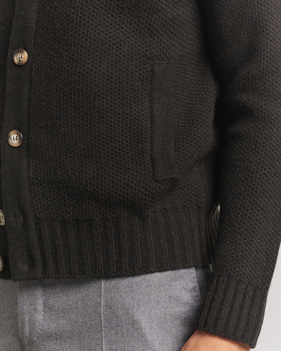 Herren | Pullover | Morgano | Heavy Knitted Wool/Cashmere Cardigan Dark Brown