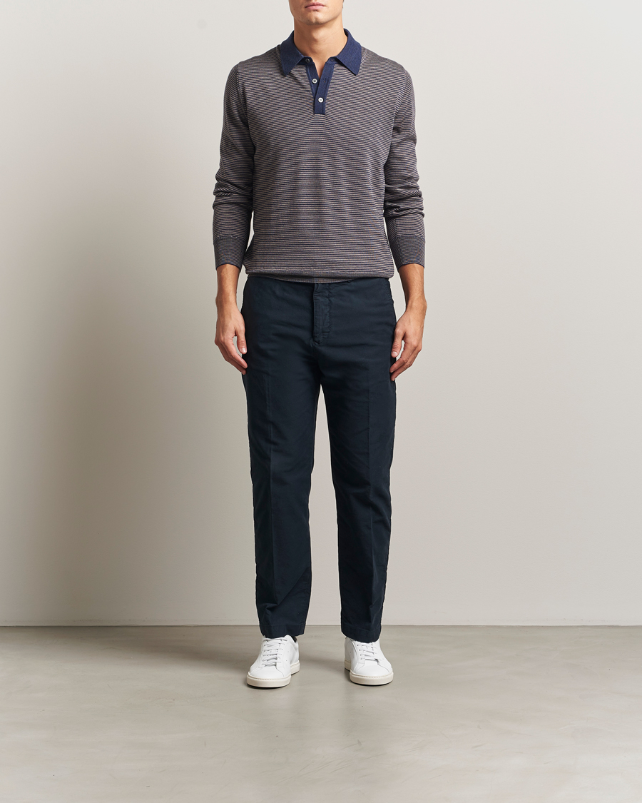 Herren | Pullover | Morgano | Striped Merino Polo Blue