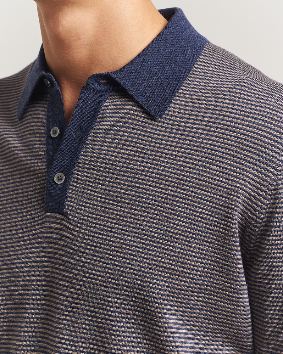 Herren | Pullover | Morgano | Striped Merino Polo Blue