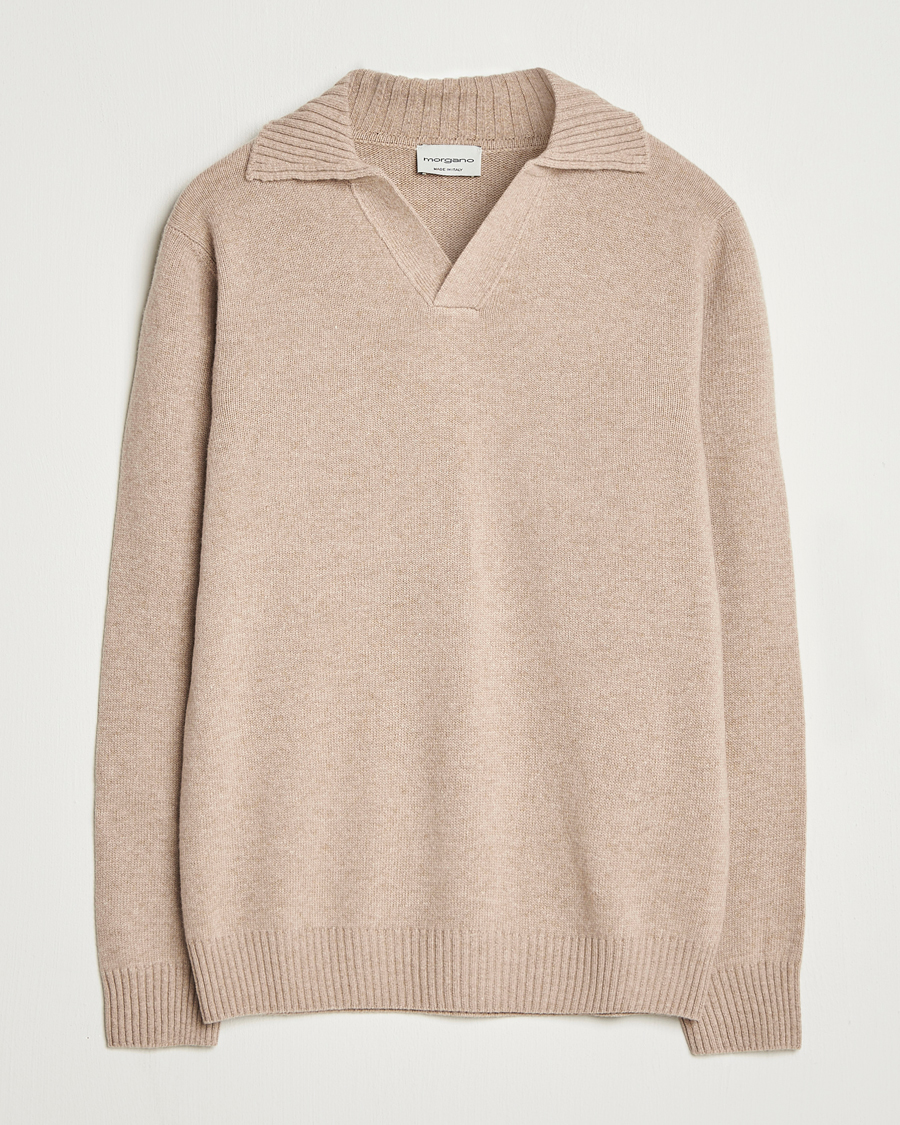 Herren | Pullover | Morgano | Wool/Cashmere Heavy Knit Polo Beige