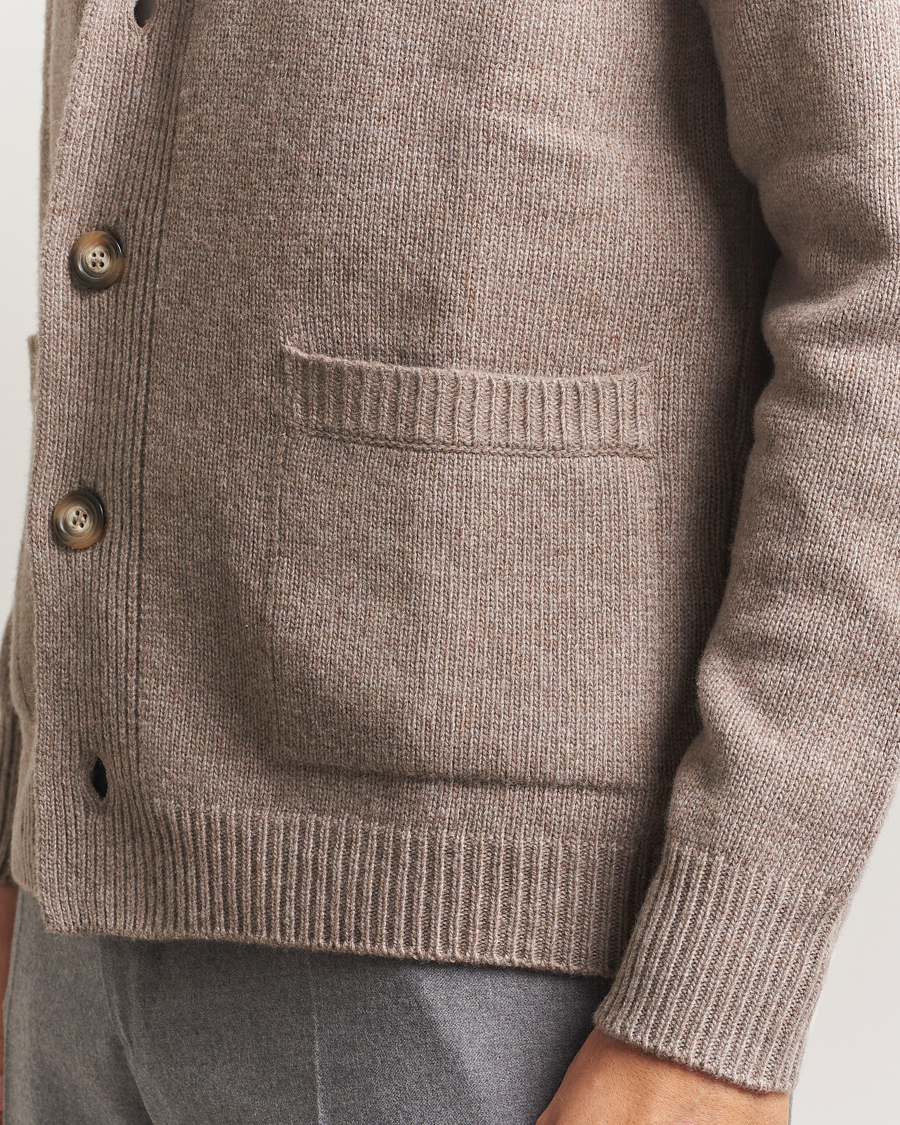 Herren | Pullover | Morgano | Wool/Cashmere Heavy Knit Cardigan Blazer Light Brown