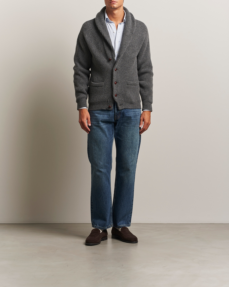 Herren | Pullover | William Lockie | Windsor Geelong Lambswool Shawl Cardigan Grey