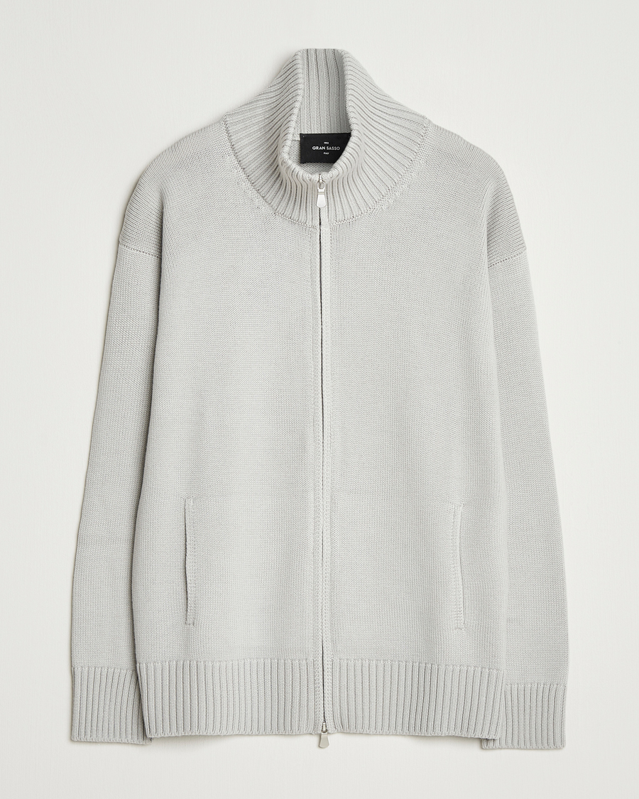 Herren | Pullover | Gran Sasso | Heavy Knitted Merino Full Zip Light Grey Melange
