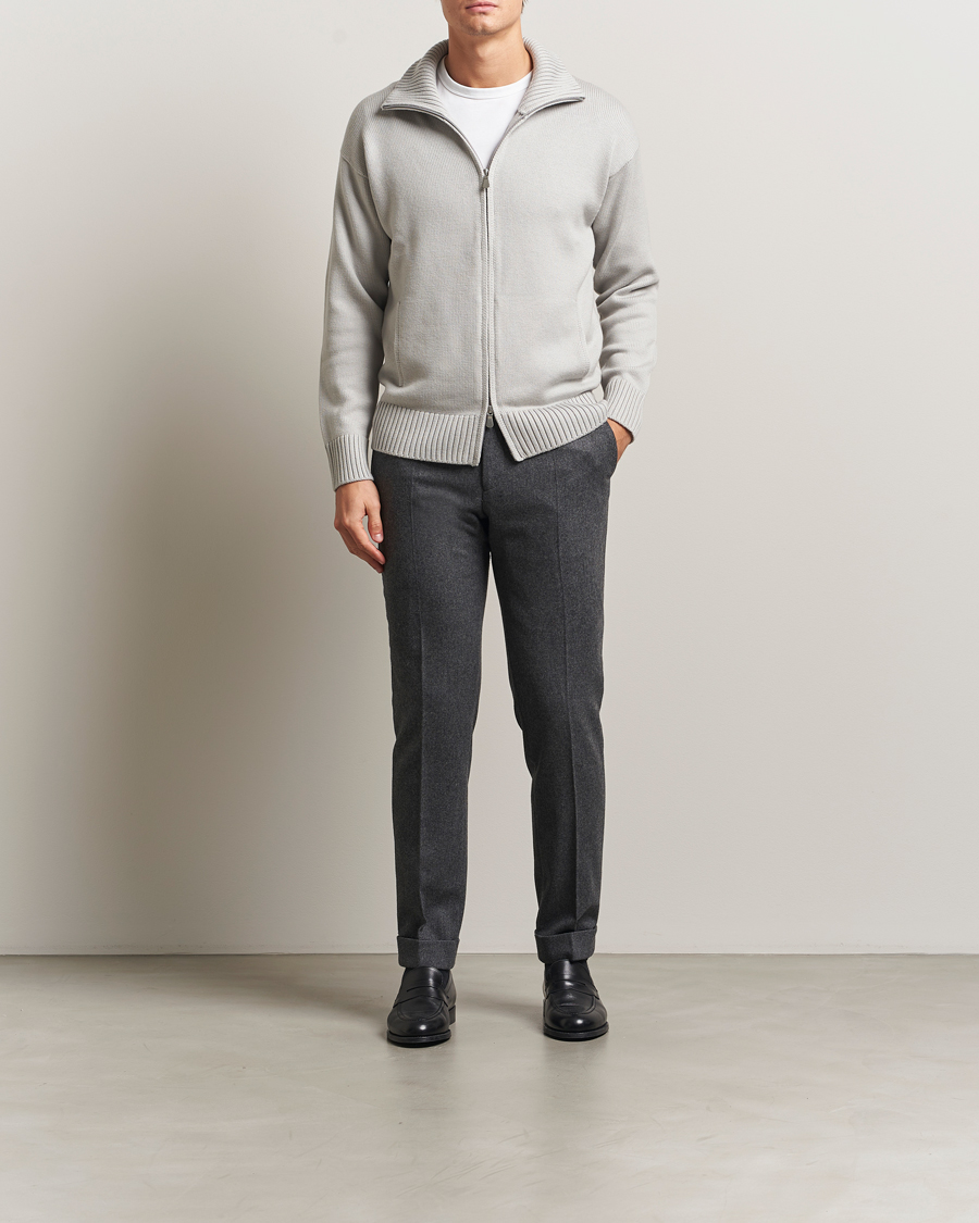 Herren | Pullover | Gran Sasso | Heavy Knitted Merino Full Zip Light Grey Melange