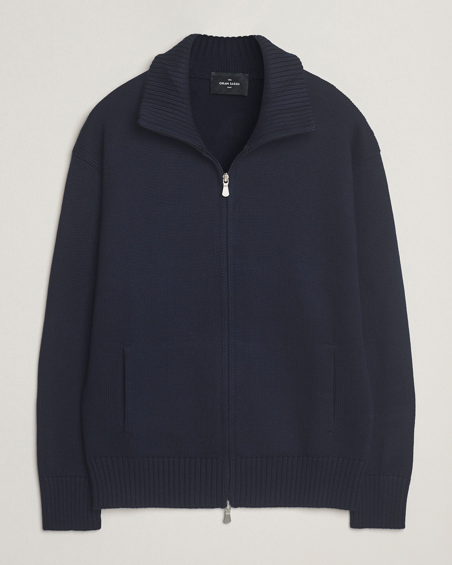 Herren | Pullover | Gran Sasso | Heavy Knitted Merino Full Zip Navy