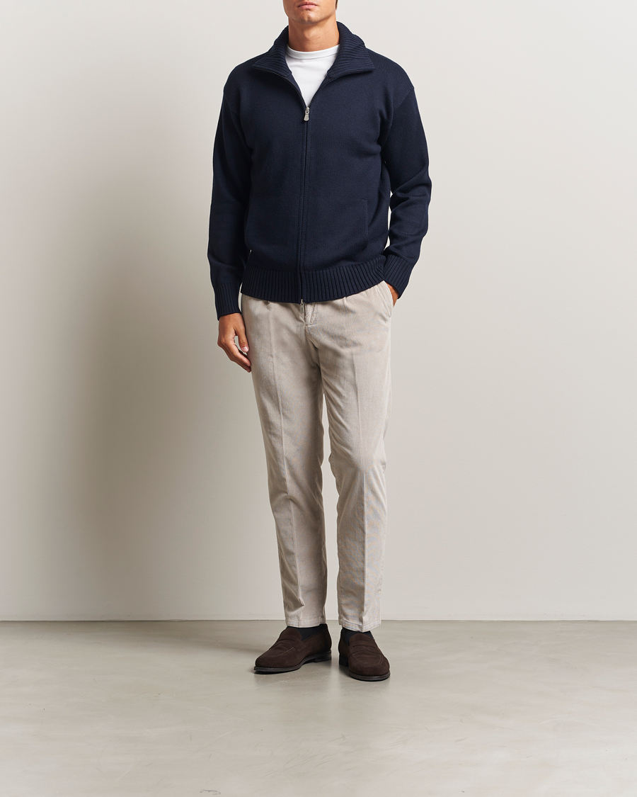 Herren | Pullover | Gran Sasso | Heavy Knitted Merino Full Zip Navy