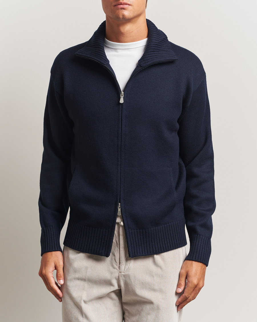 Herren | Pullover | Gran Sasso | Heavy Knitted Merino Full Zip Navy