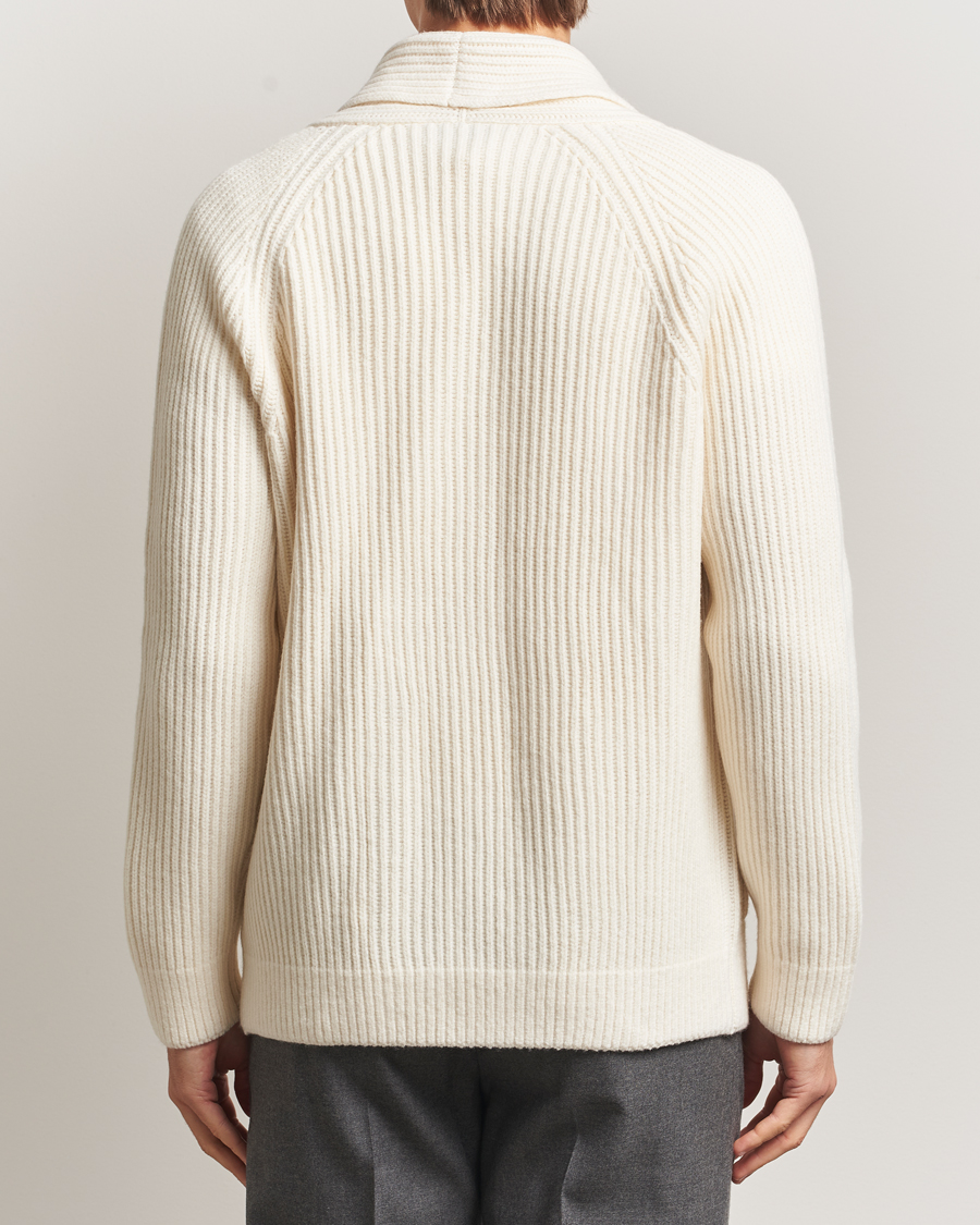 Herren | Pullover | Gran Sasso | Shawl Collar Heavy Knitted Wool Cardigan Cream