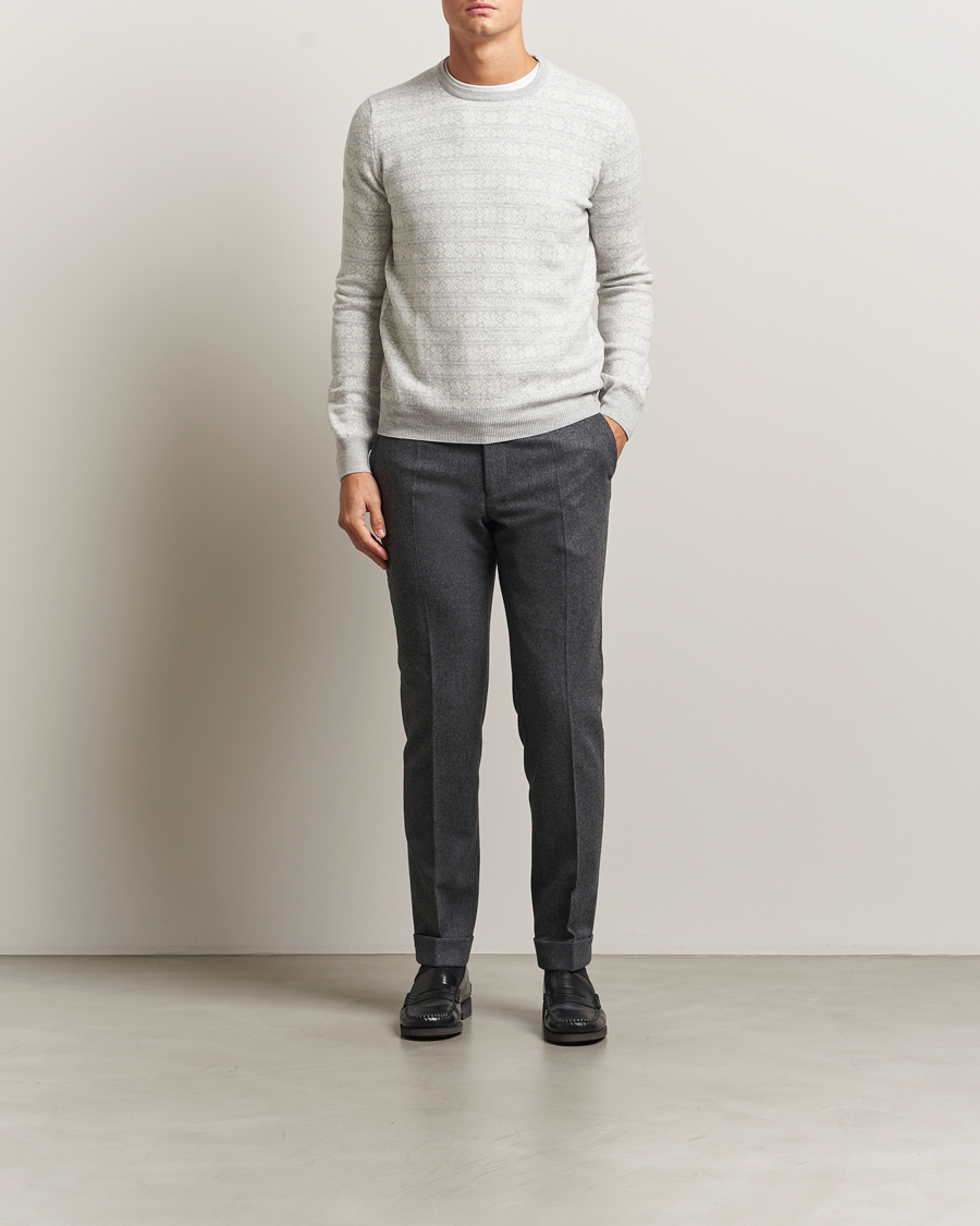 Herren | Pullover | Gran Sasso | Wool/Cashmere Fairisle Sweater Light Grey Melange