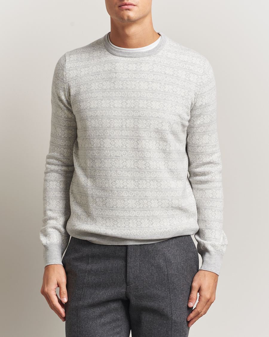 Herren | Pullover | Gran Sasso | Wool/Cashmere Fairisle Sweater Light Grey Melange