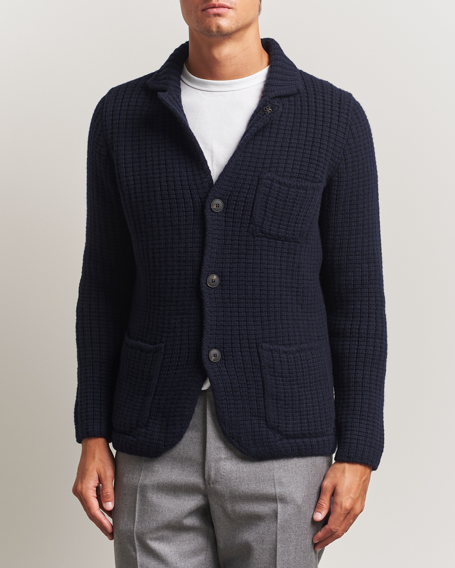 Herren | Pullover | Gran Sasso | Heavy Knitted Wool Cardigan Navy