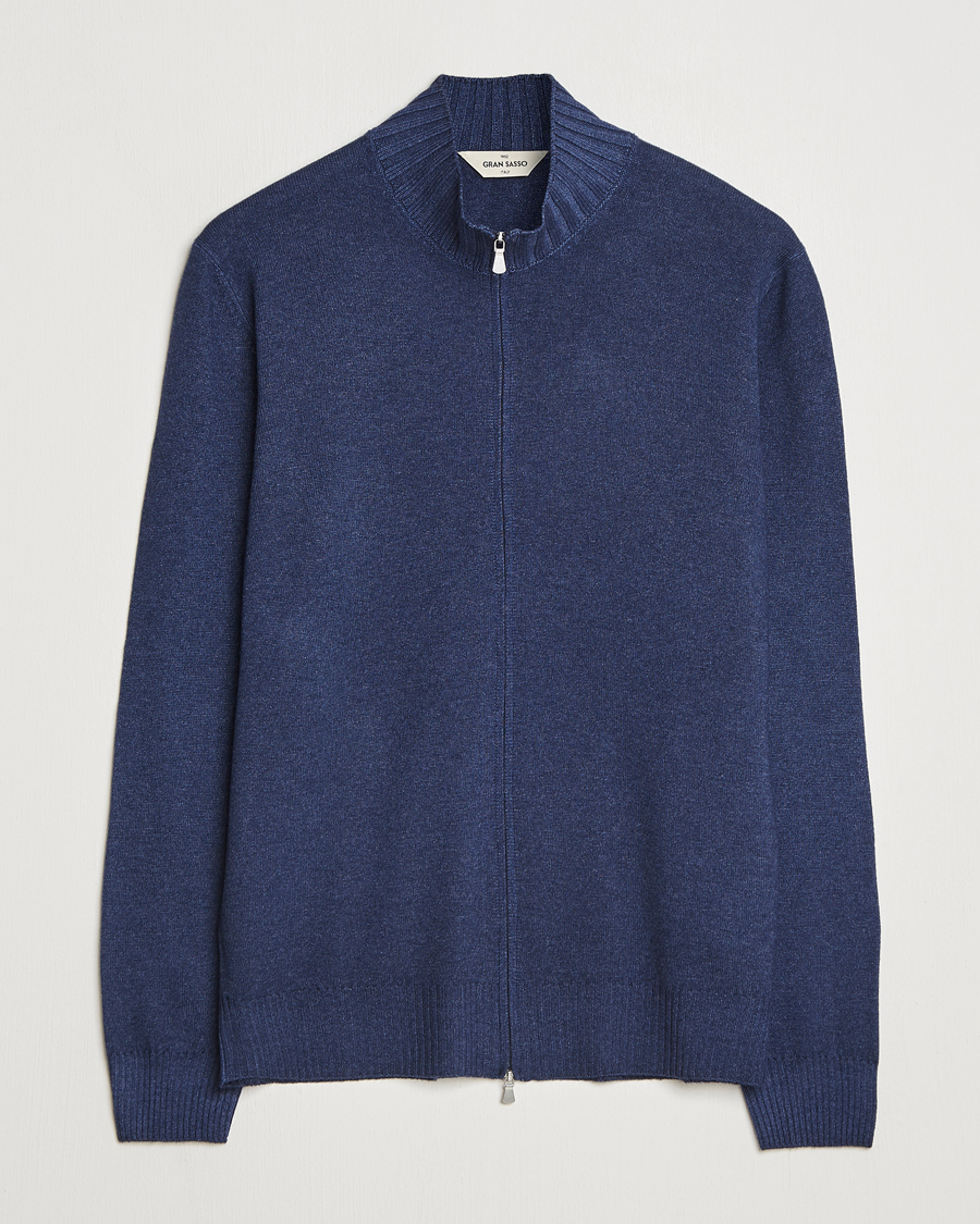 Herren | Pullover | Gran Sasso | Wool/Cashmere Washed Full Zip Navy Melange