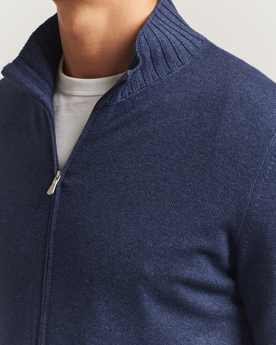 Herren | Pullover | Gran Sasso | Wool/Cashmere Washed Full Zip Navy Melange