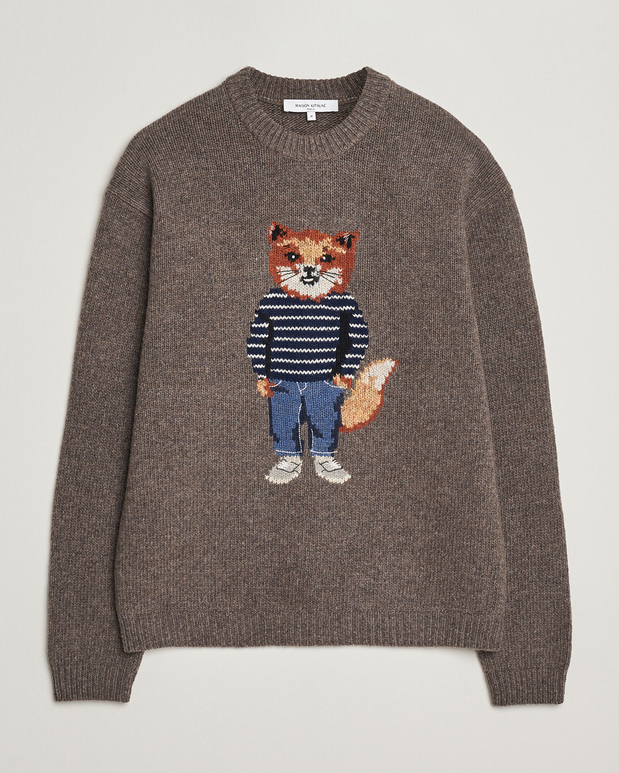 Herren | Pullover | Maison Kitsuné | Dressed Fox Wool Knitted Sweater Dark Grey Melange