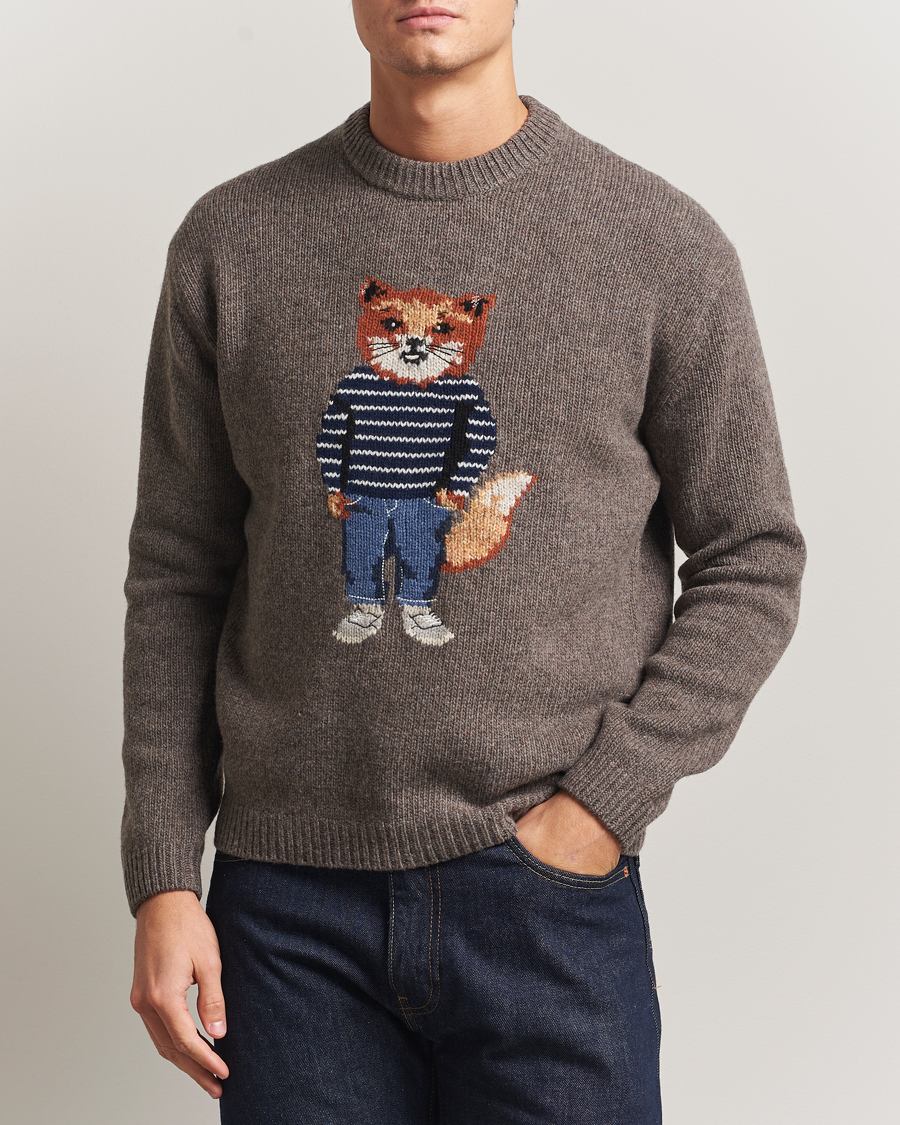 Herren | Pullover | Maison Kitsuné | Dressed Fox Wool Knitted Sweater Dark Grey Melange