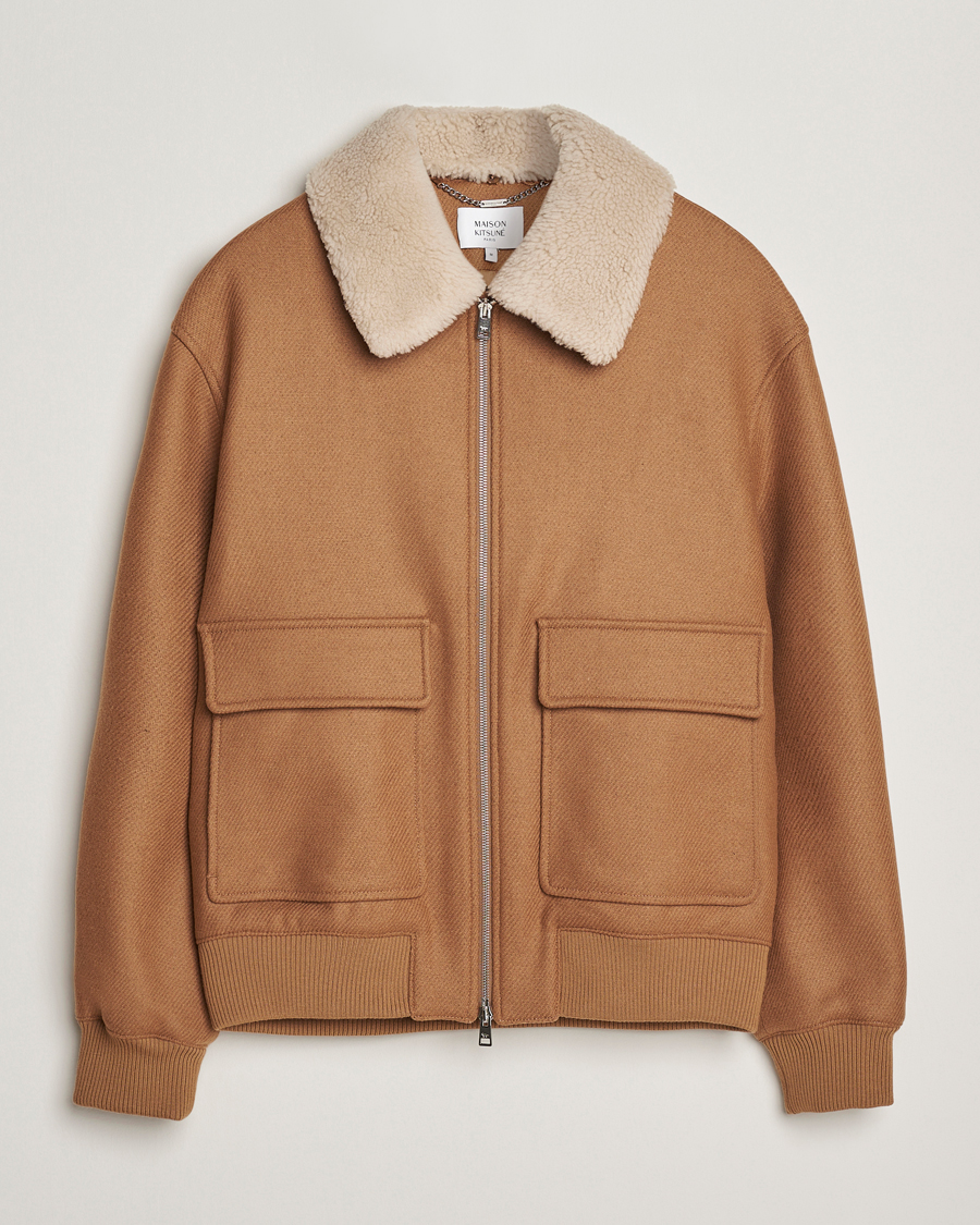 Herren | Jacken | Maison Kitsuné | Wool Shearling Collar Aviator Jacket Ginger Brown