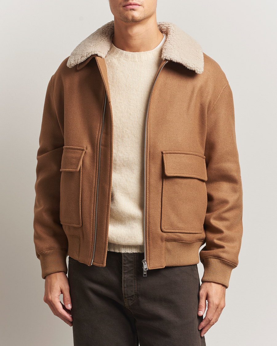 Herren | Jacken | Maison Kitsuné | Wool Shearling Collar Aviator Jacket Ginger Brown