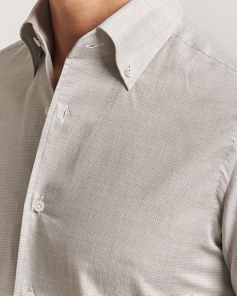 Herren | Hemden | 100Hands | Micro Houndstooth Flannel Button Down Beige