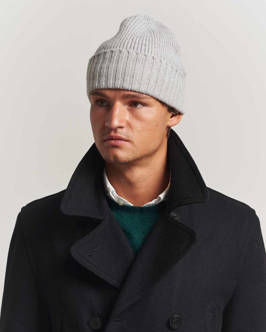 Herren | Mützen | Robert Mackie | Kingswell Ribbed Wool/Cashmere Beanie Light Grey
