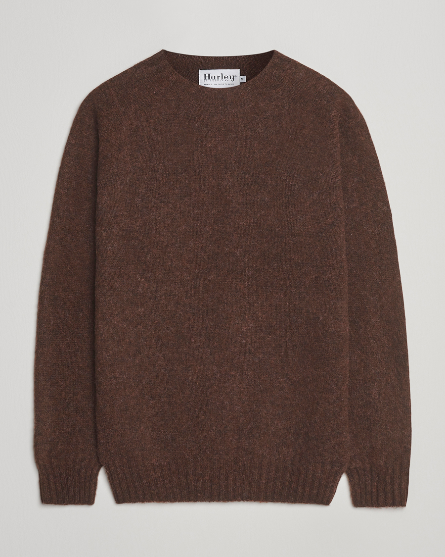 Herren | Pullover | Harley Of Scotland | Brushed Supersoft Lambswool Crewneck Marron