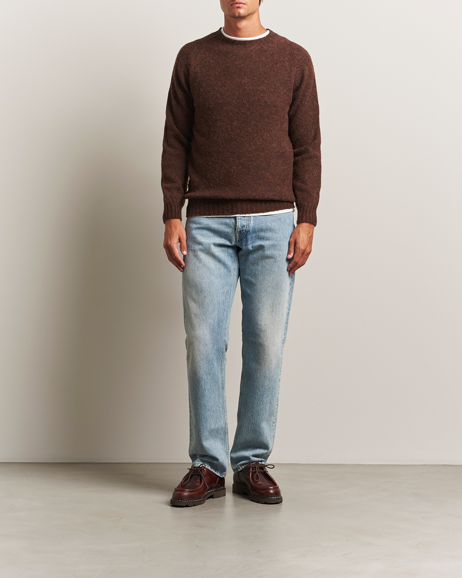 Herren | Pullover | Harley Of Scotland | Brushed Supersoft Lambswool Crewneck Marron