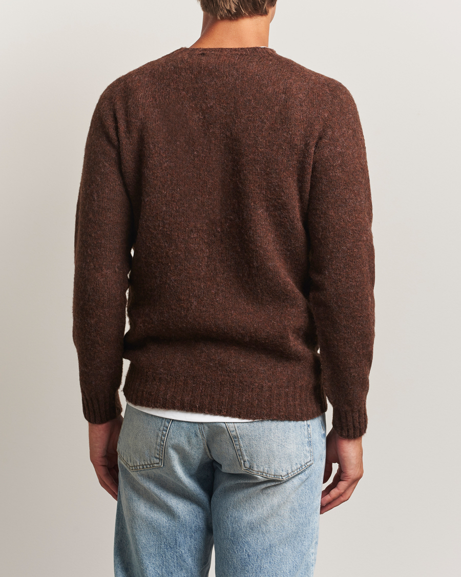Herren | Pullover | Harley Of Scotland | Brushed Supersoft Lambswool Crewneck Marron