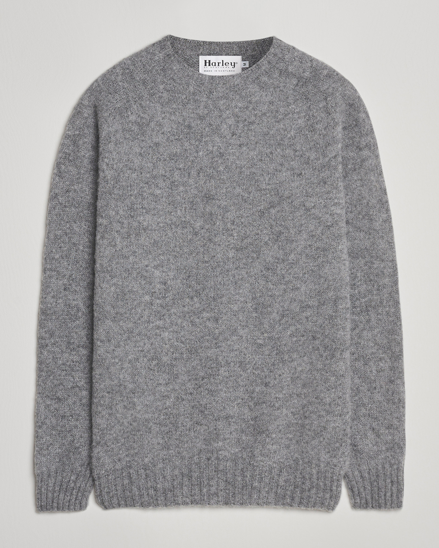 Herren | Pullover | Harley Of Scotland | Brushed Supersoft Lambswool Crewneck Mid Grey