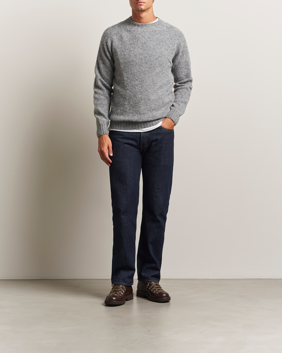 Herren | Pullover | Harley Of Scotland | Brushed Supersoft Lambswool Crewneck Mid Grey