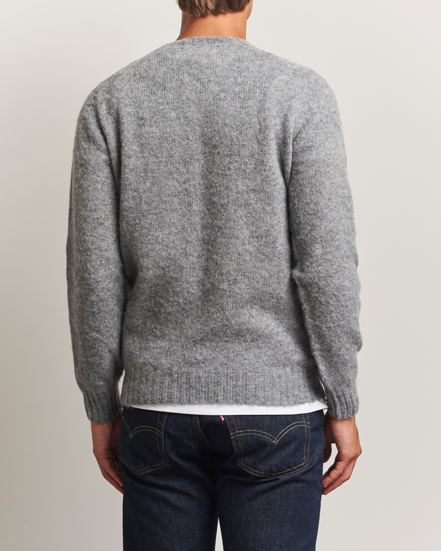 Herren | Pullover | Harley Of Scotland | Brushed Supersoft Lambswool Crewneck Mid Grey