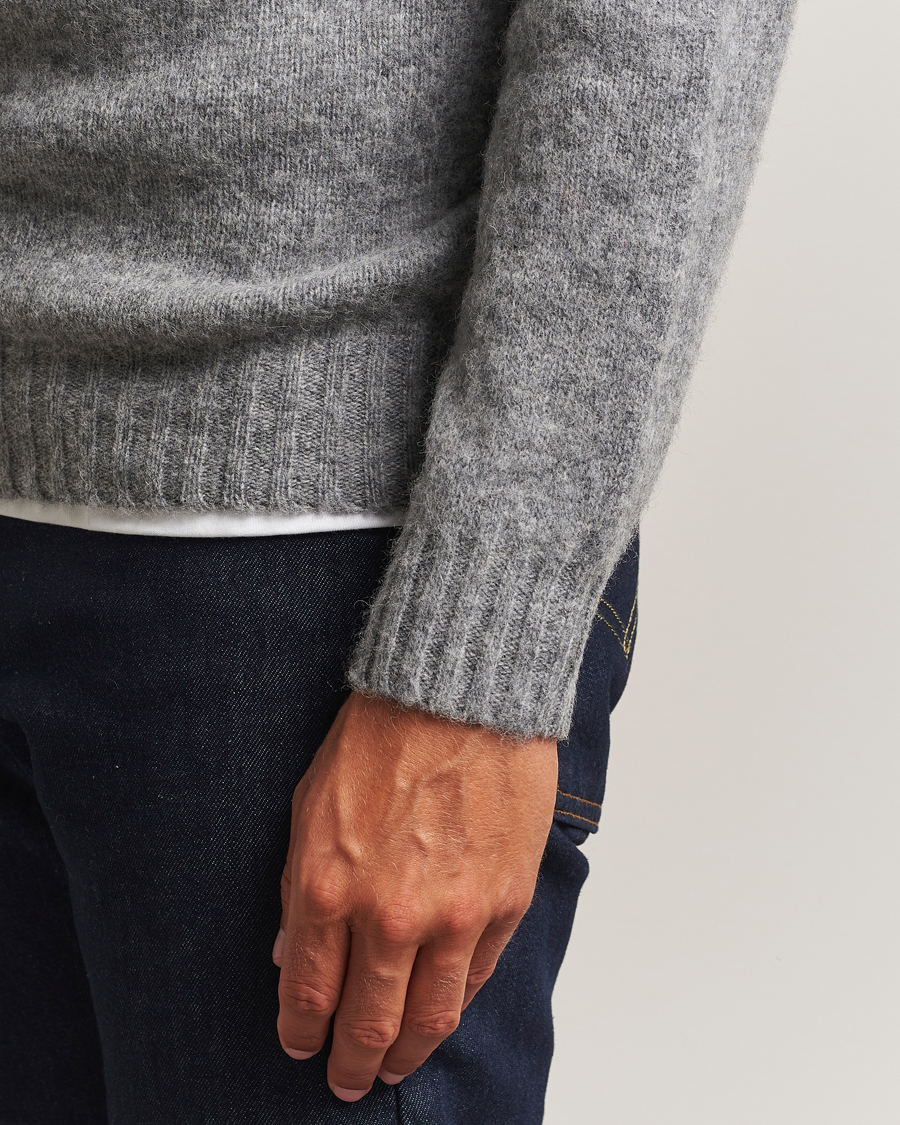 Herren | Pullover | Harley Of Scotland | Brushed Supersoft Lambswool Crewneck Mid Grey